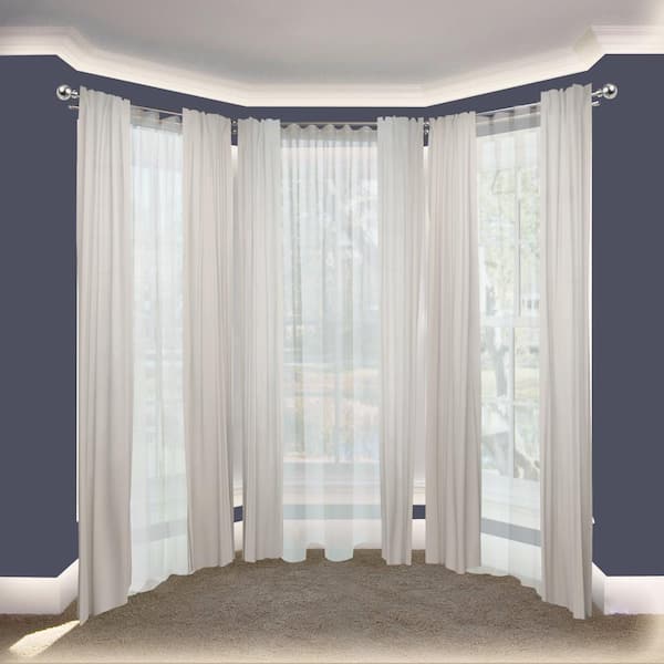Arman 20 in. - 72 in. Bay Window Double Curtain Rod in Satin Nickel with Finial