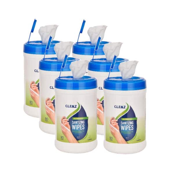 Alpine Industries Clenz 80-Count Light Lemon Scented Antibacterial Sanitizing Wet Wipes (6-Pack)