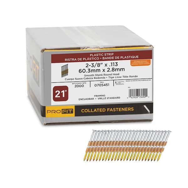 PRO-FIT 2-3/8 in. x 0.113 21-Degree Hot Dipped Galvanized Smooth Shank Plastic Strip Framing Nails (2000 -Per Box)