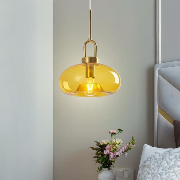 ZHLWIN Yellow Glass Pendant Lights Kitchen Island Gold Pendant