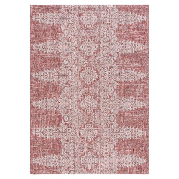 SAFAVIEH Courtyard Rust/Gray 5 ft. x 8 ft. Distressed Geometric Floral Indoor/Outdoor Area Rug