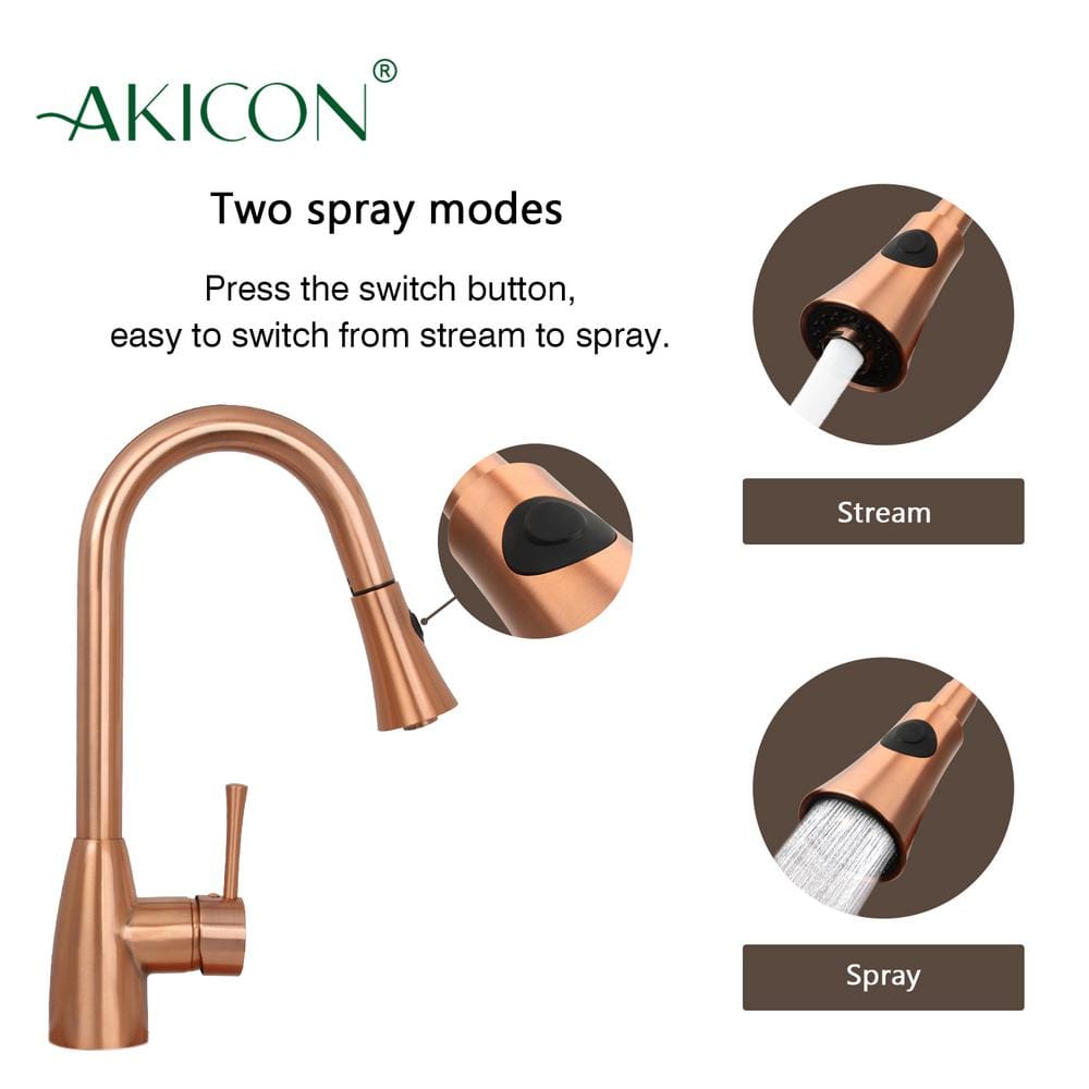 Brushed Copper Single Handle Pull-Down Kitchen Faucet