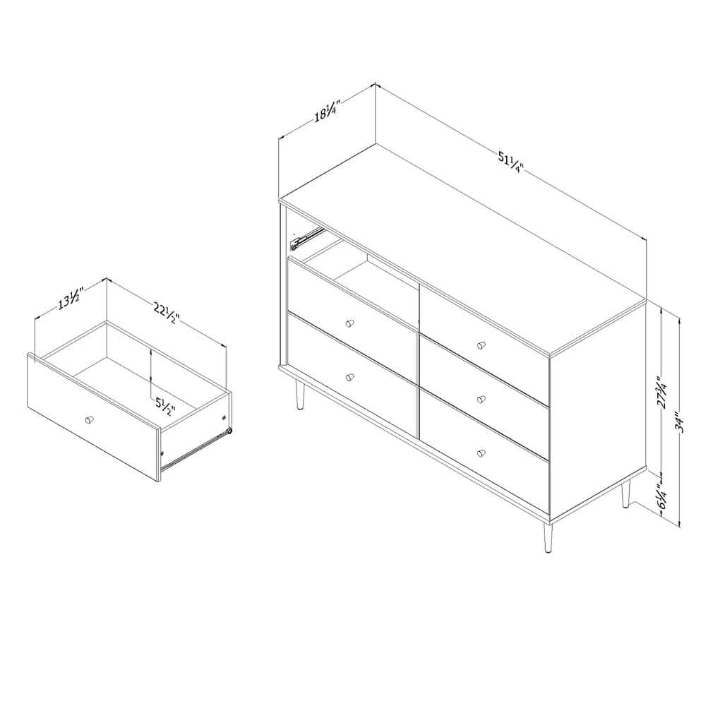 Navy Blue Double Glam 6-Drawer Dresser with Brass Legs