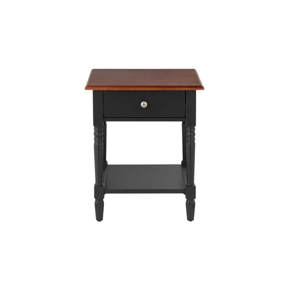 StyleWell Trentwick Square Black Wood 1 Drawer End Table With Walnut   Walnut Top Dark Charcoal Base Stylewell End Side Tables Et 1010 W B 64 1000 