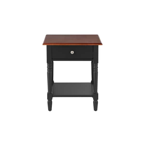 StyleWell Trentwick Square Black Wood 1 Drawer End Table with Walnut Finish Top (20 in. W x 24 in. H)