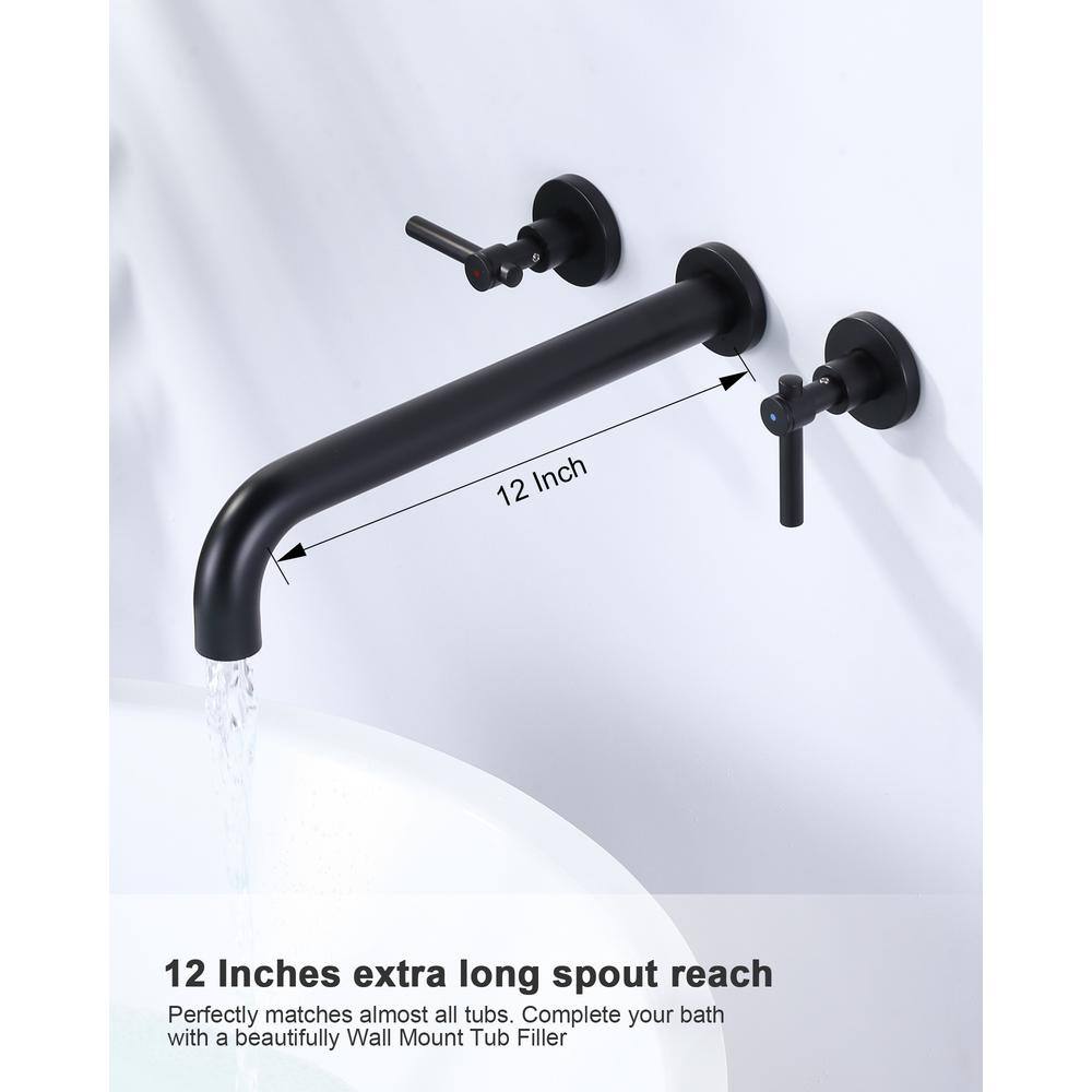 Matte Black Brass Wall Mounted Roman Tub Faucet with Lever Handles