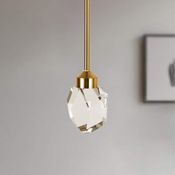 1-Light Gold Crystal Modern Minimalist Metal Integrated LED Pendant Light with Ceiling Hanging Light Shade