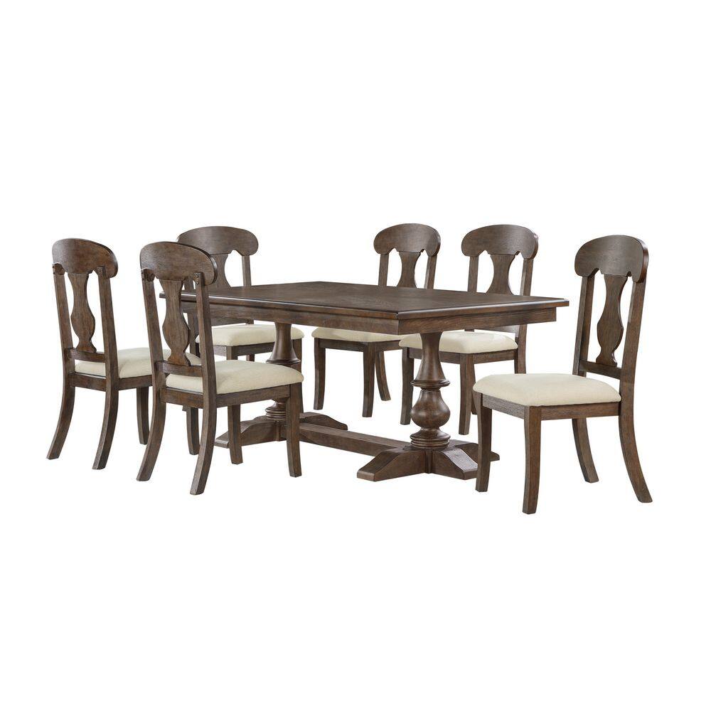 Hector 7-Piece Rectangle Rustic Oak Wood Top And Linen Fabric Table Set Seats 6 price history on PriceWatchPro