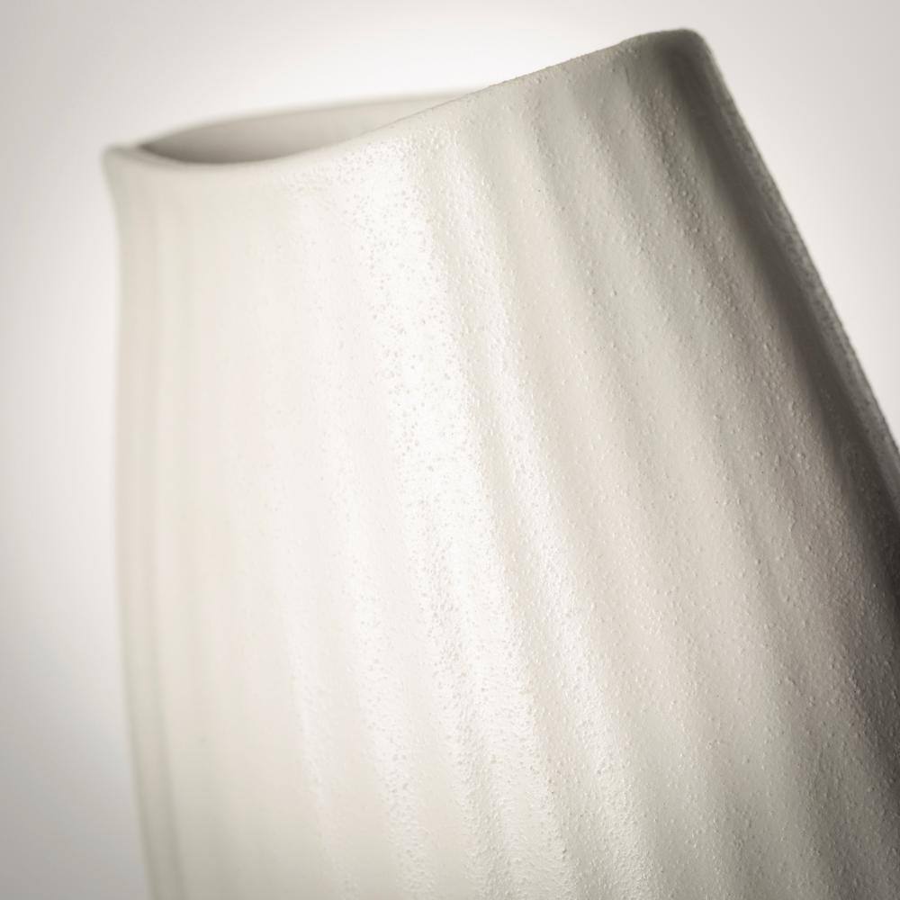 Seashell Textured Matte White Ceramic Vase, 9" Tall