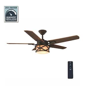 Copley 52 in. Indoor/Outdoor LED Oil Rubbed Bronze Ceiling Fan with Light Kit, Downrod, Remote and Reversible Blades