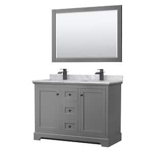 Avery 48 in. W x 22 in. D x 35 in. H Double Bath Vanity in Dark Gray with White Carrara Marble Top & 46" Mirror