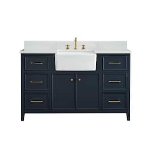 Casey 54 in. W x 22 in. D Bath Vanity in Indigo Blue with Engineered Stone Vanity Top in Ariston White with White Sink