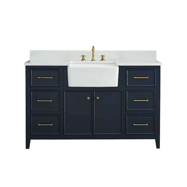 Casey 54 in. W x 22 in. D Bath Vanity in Indigo Blue with Engineered Stone Vanity Top in Ariston White with White Sink