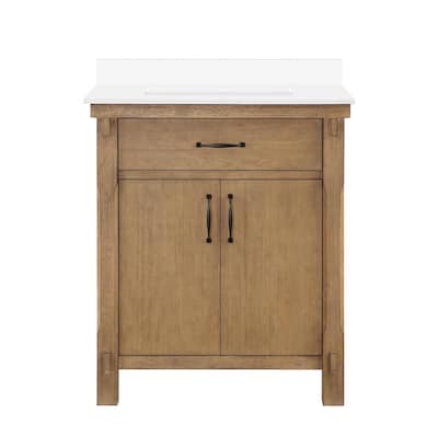 Bellington 30 in. W Bath Vanity in Almond Toffee with Engineered Stone Vanity Top in White with White Basin