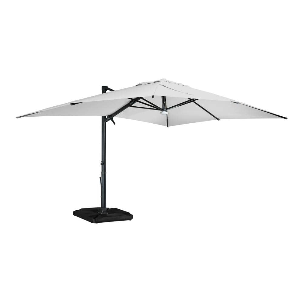 10 ft. x 13 ft. Aluminum Cantilever Outdoor Tilt Patio Umbrella in Gray with Bluetooth LED Light, Base Weight Stand -  Mondawe, MO-BTMY02GY-JX