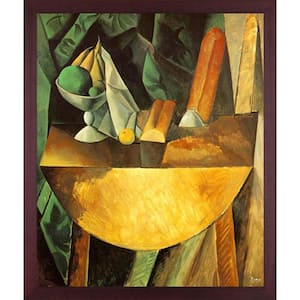 Bread and Fruit Dish on Table by Pablo Picasso Open Mahogany Framed Abstract Oil Painting Art Print 22.5 in. x 26.5 in.