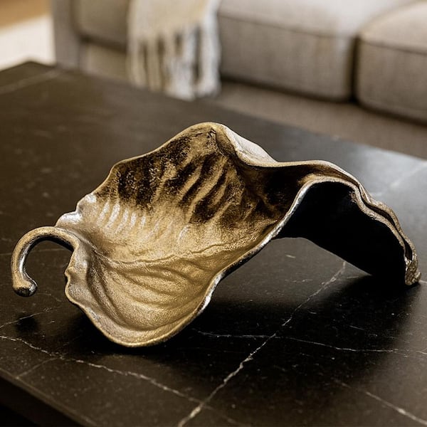 Bronze 13 in. x 4 in. Wide Handmade Aluminum Metal Abstract Leaf Sculpture