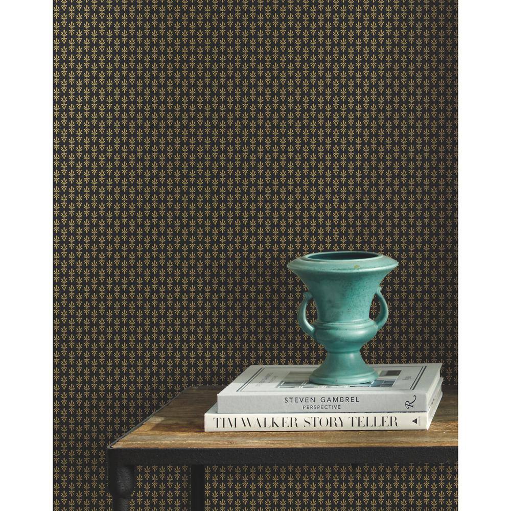 Petal Black Floral Nonwoven 27" x 324" Wallpaper