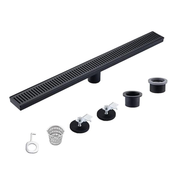 Tahanbath 2.75 in. W x 28 in. D Stainless Steel Decorative Drain Cover with Matte Black