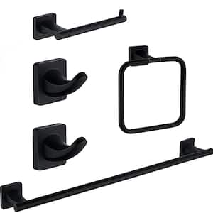 5-Piece Bath Hardware Set 24 in. wall mounted Towel Bar in matte Black