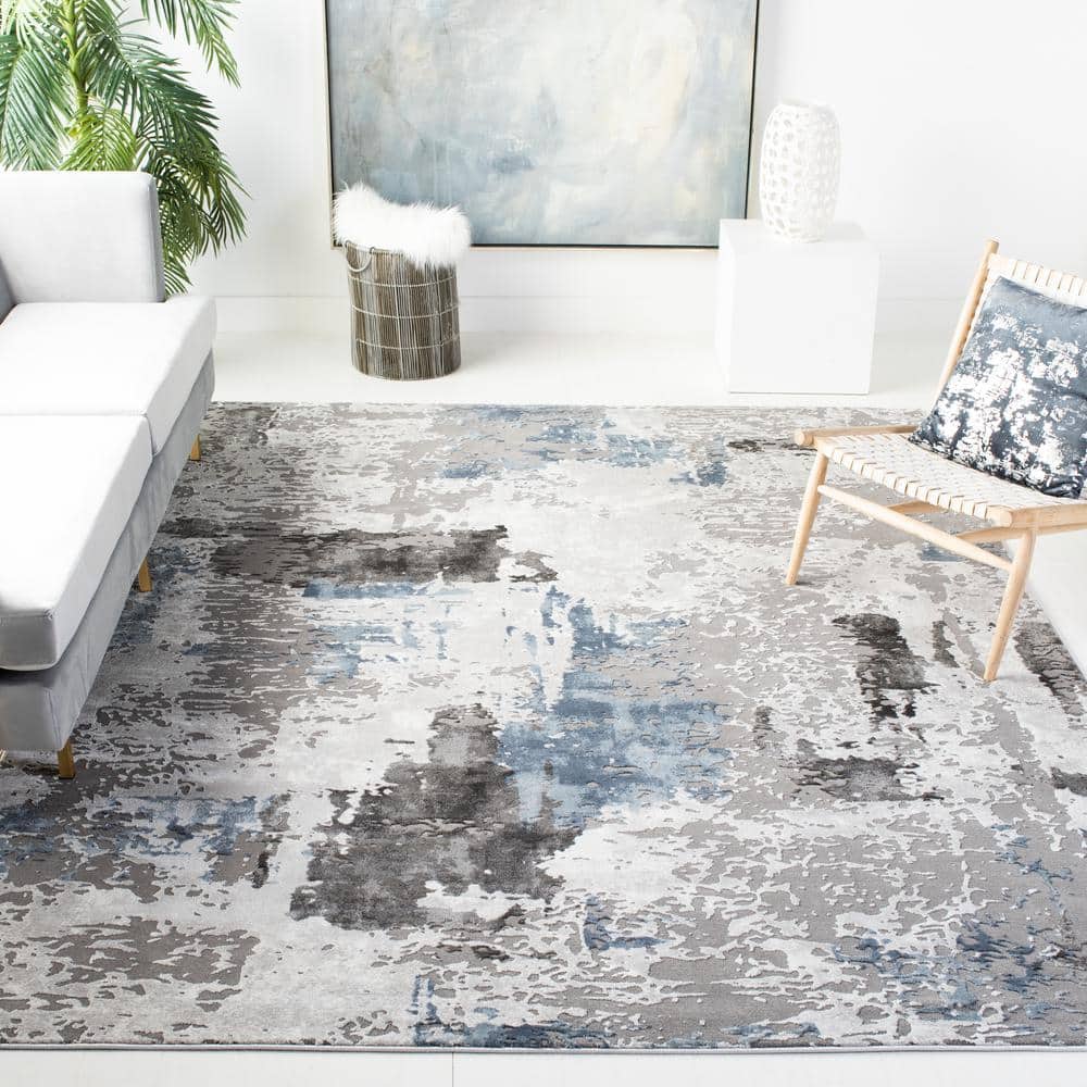 Gray Abstract Synthetic Easy Care Area Rug, 12' x 15'