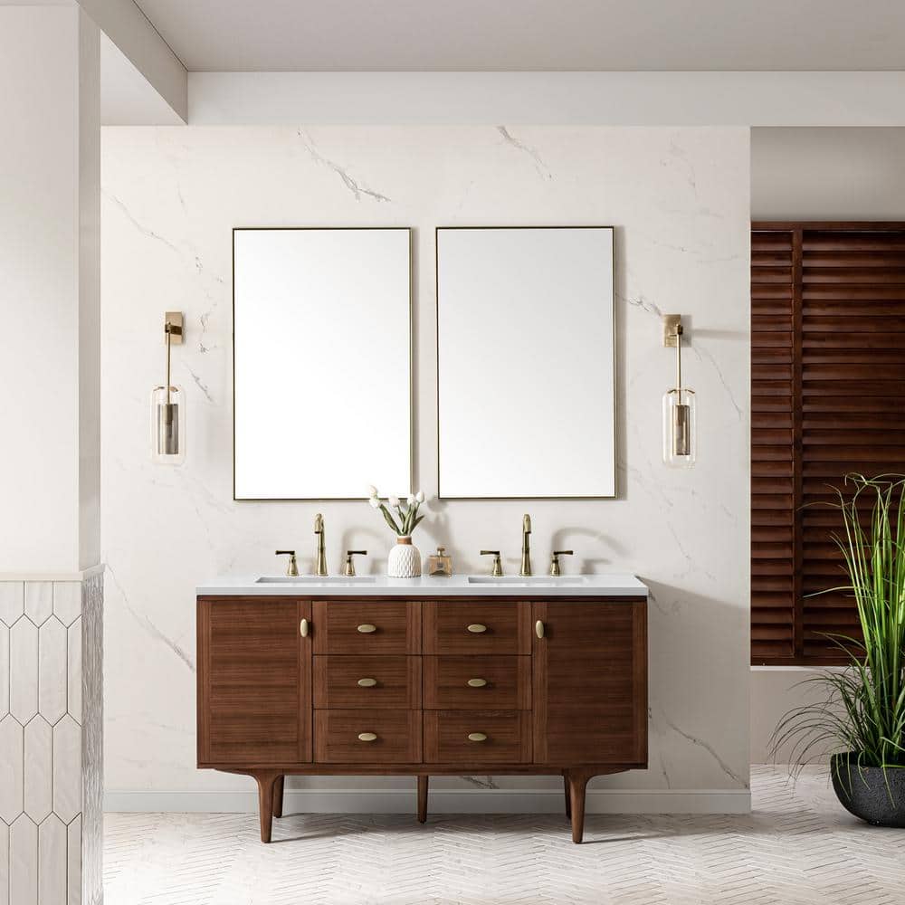 Amberly 60" Walnut Double Vanity with White Quartz Top