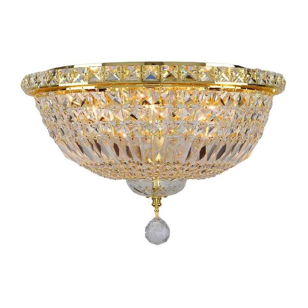 Worldwide Lighting Empire Collection 6-Light 16 in. Gold Ceiling Light with Clear Crystal