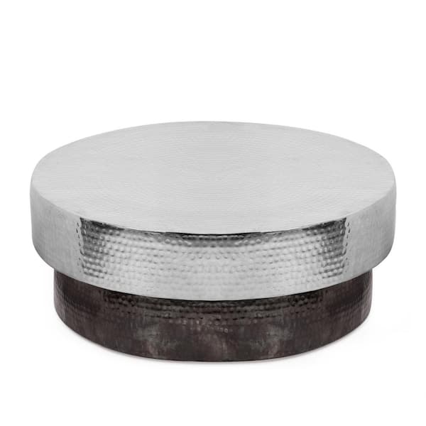 Noble House Richland 29 in. Antique Pewter Round Metal 2-Toned Coffee Table