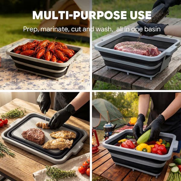 FEASTO 9-Piece Multifunctional Collapsible BBQ Prep Tub with