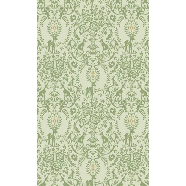 Walls Republic Green Non-Pasted Floral Damask With Animals Kids Shelf Liner Non-Woven Wallpaper Double Roll (57 sq. ft.)