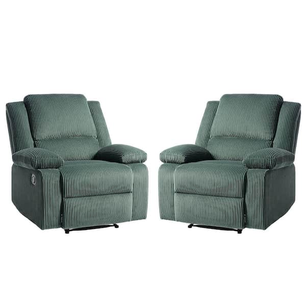 Uixe Luxury Gray Green Corduroy Fabric Upholstered Recliner Chair