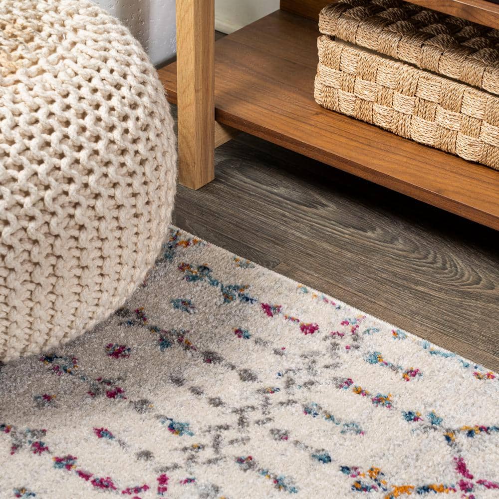 Ivory and Multicolor Synthetic Rectangular Trellis Area Rug, 3 ft. x 5 ft.