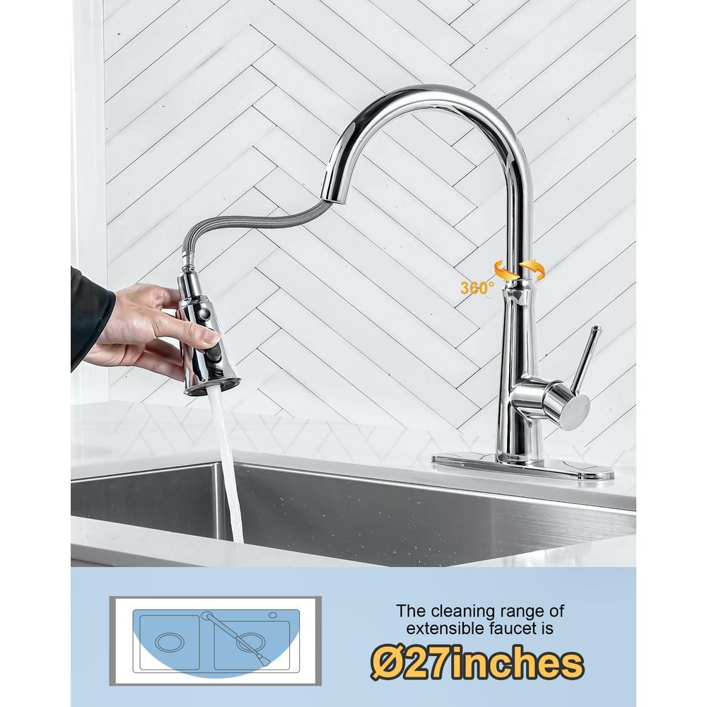 Polished Chrome Single-Handle Pull-Down Kitchen Faucet with Deckplate