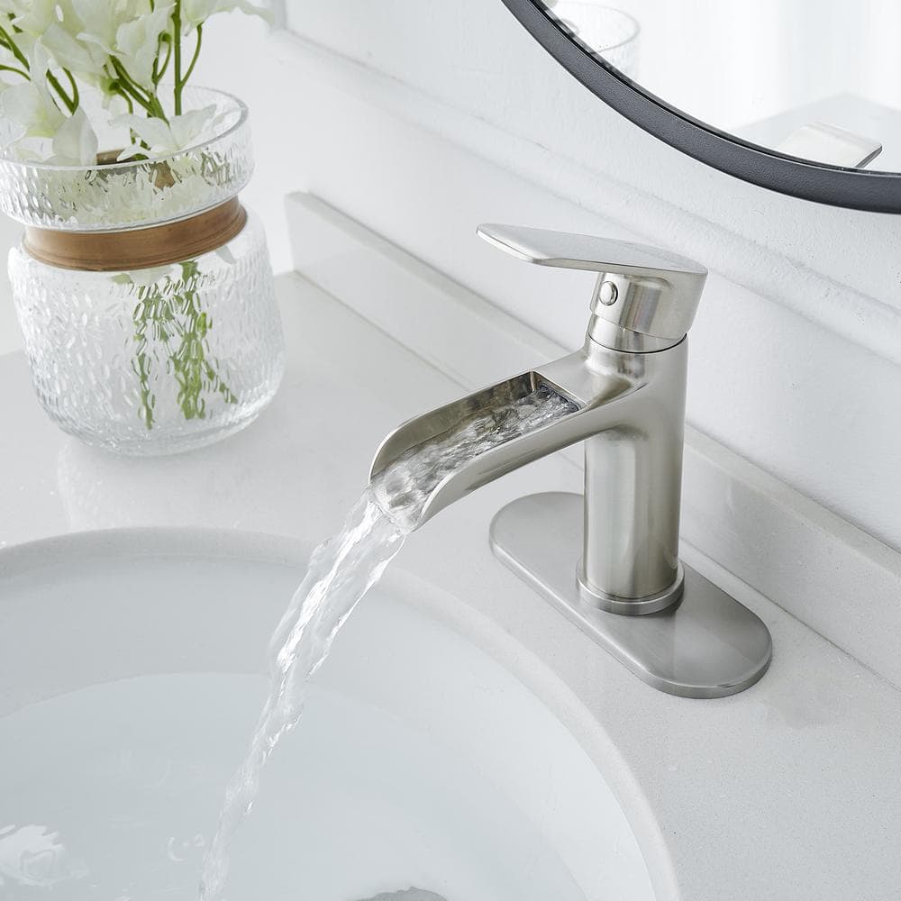 Brushed Nickel Single Handle Waterfall Bathroom Faucet