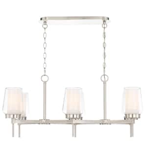 6-Light Brushed Nickel Chandelier with Clear and White Glass Shades
