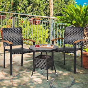2PCS Stackable Patio Wicker Dining Chair Rattan Armchair Outdoor Yard