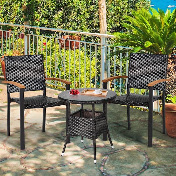 2PCS Stackable Patio Wicker Dining Chair Rattan Armchair Outdoor Yard
