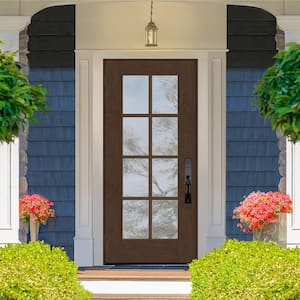 Regency 36 in. x 80 in. Full 8-Lite Right-Hand/Outswing Clear Glass Hickory Stained Fiberglass Prehung Front Door