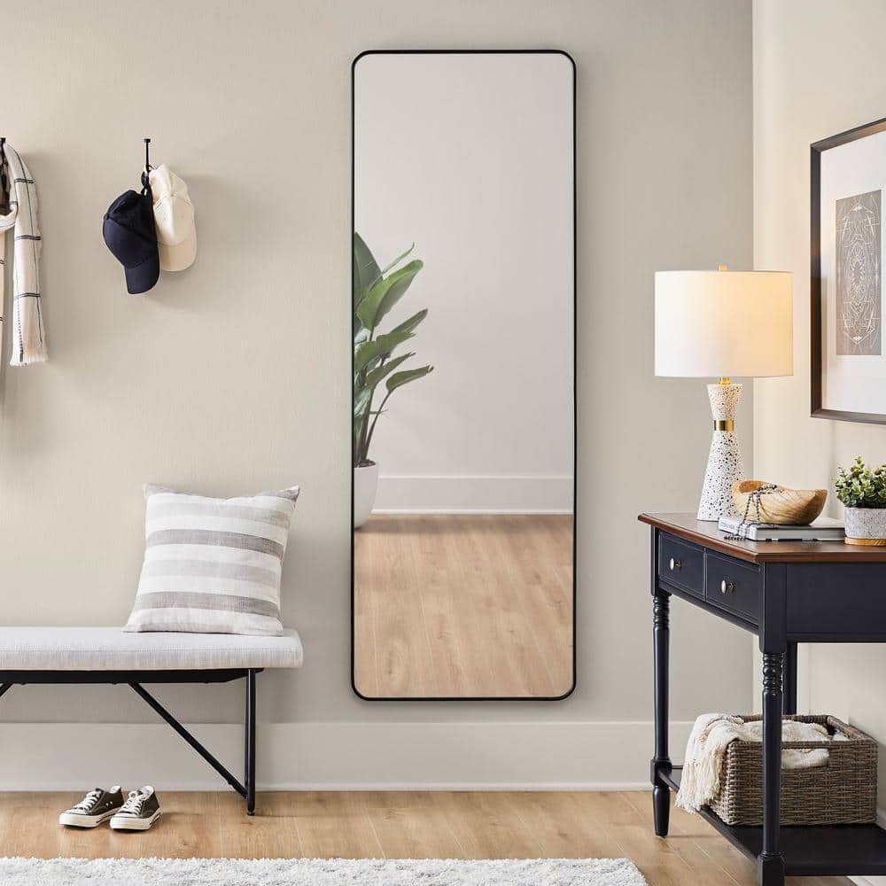 Oversized Modern Rectangular Black Framed Full-Length Mirror with Rounded Corners (24 in. W x 70 in. H)