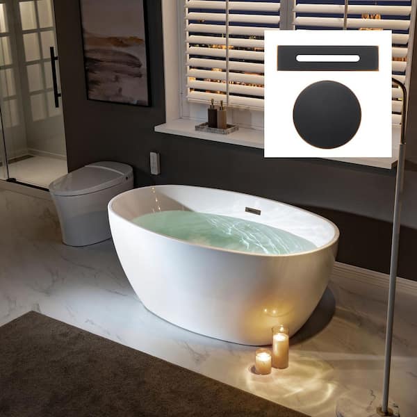 WOODBRIDGE Voorhees 55 in. Acrylic FlatBottom Double Ended Bathtub with Oil Rubbed Bronze Overflow and Drain Included in White