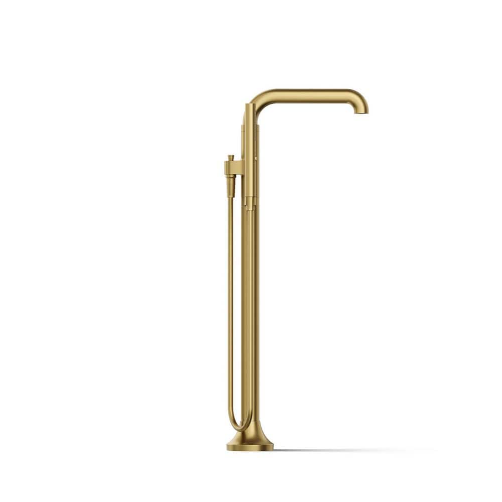 Vibrant Brushed Moderne Brass Freestanding Tub Faucet with Handshower