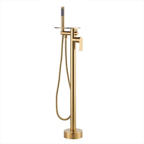 Single-Handle Freestanding Tub Faucet with Handshower in. Brushed Gold