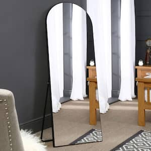 64 in. x 21 in. Modern Arched Wood Framed Black Full Length Floor Standing Mirror