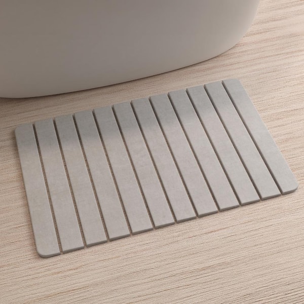 34 in. x 21 in. Quick Dry Large Slatted Gray Rectangle Diatomite Bathmat