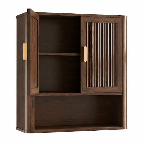 Bathroom Storage Cabinet Over Toilet with Adjustable Wood Shelf and Doors 7.9 x 22.8 x 23.6 in Walnut