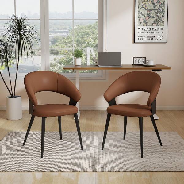 J&E Home Brown Leather Upholstered Dining Chairs with Carbon Steel