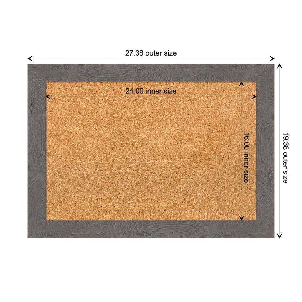 Rustic Gray Wood Framed Natural Corkboard 27" x 19"