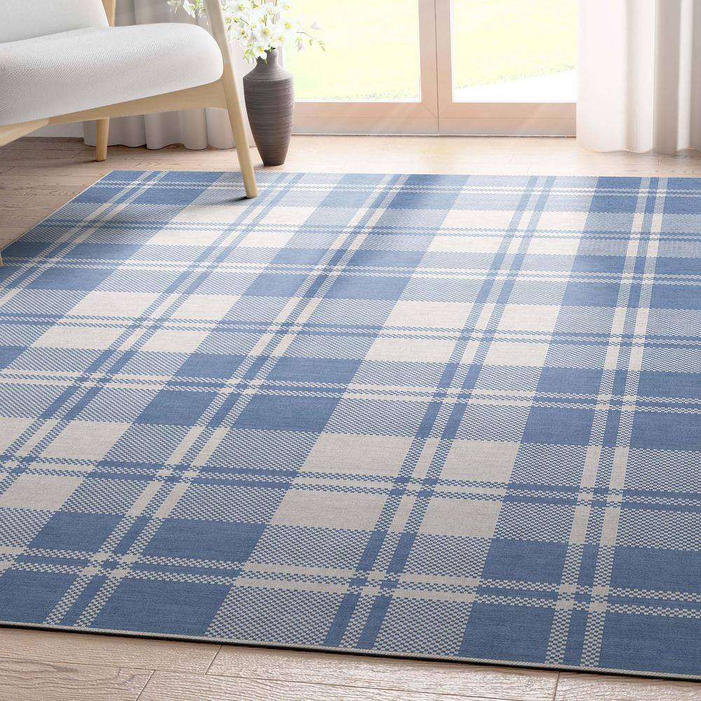 Apollo Blue and White Synthetic Flat Woven 5' x 7' Area Rug