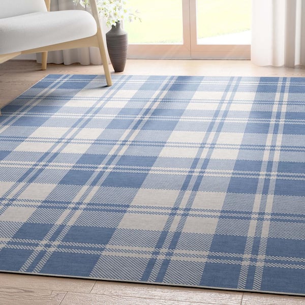 Blue 9 ft. 10 in. x 13 ft. Apollo Plaid Farmhouse Geometric Area Rug