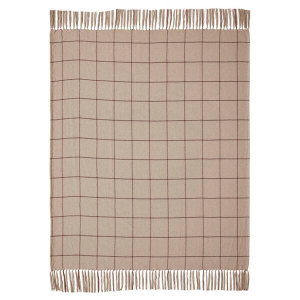 VHC Brands Connell Burgundy Tan Primitive Windowpane Woven 50 in. x 60 in. Cotton Blend Throw Blanket